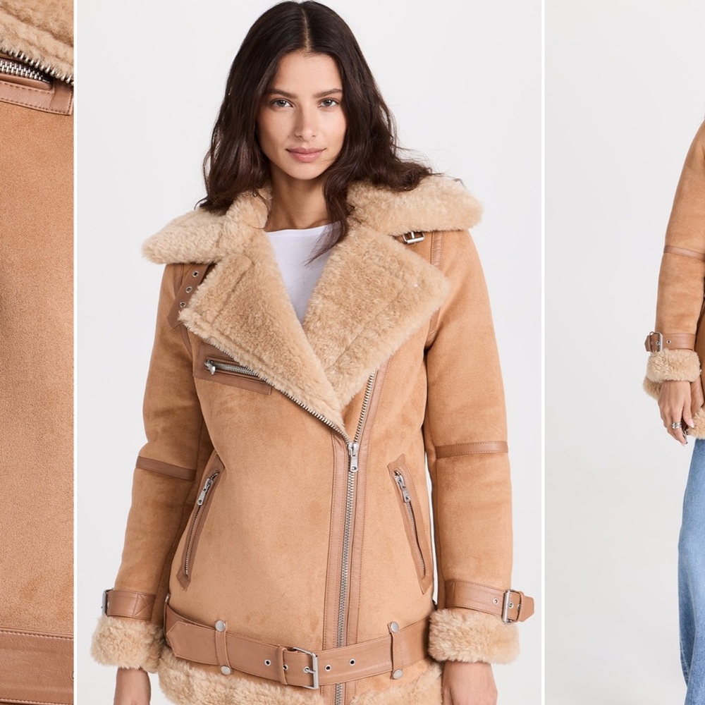 Avec Les Filles Oversized Faux Shearling Biker Jacket / Coat